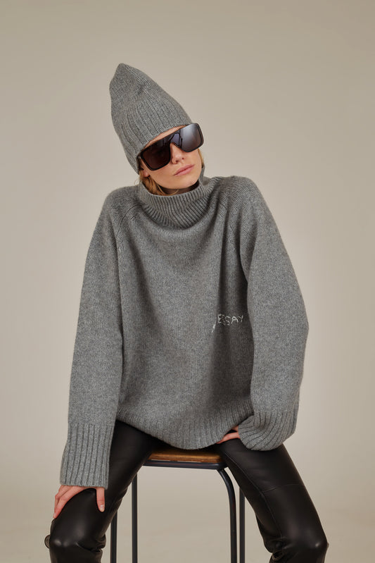 SERAFIN TURTLEECK EMBROIDERY CASHMERE SWEATER