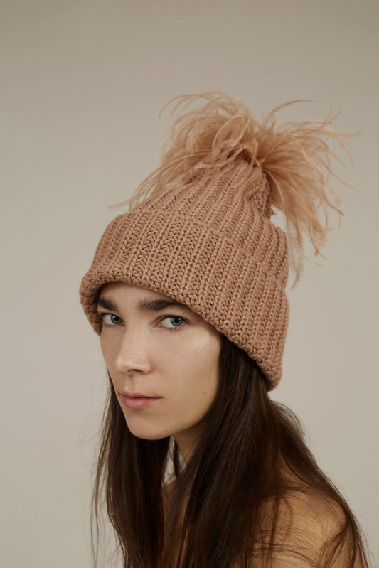 CLOVER FEATHER DECO CASHMERE BEANIE